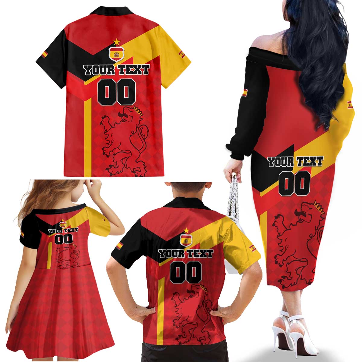 Custom Spain Football Family Matching Off The Shoulder Long Sleeve Dress and Hawaiian Shirt La Roja Go Champion - Wonder Print Shop