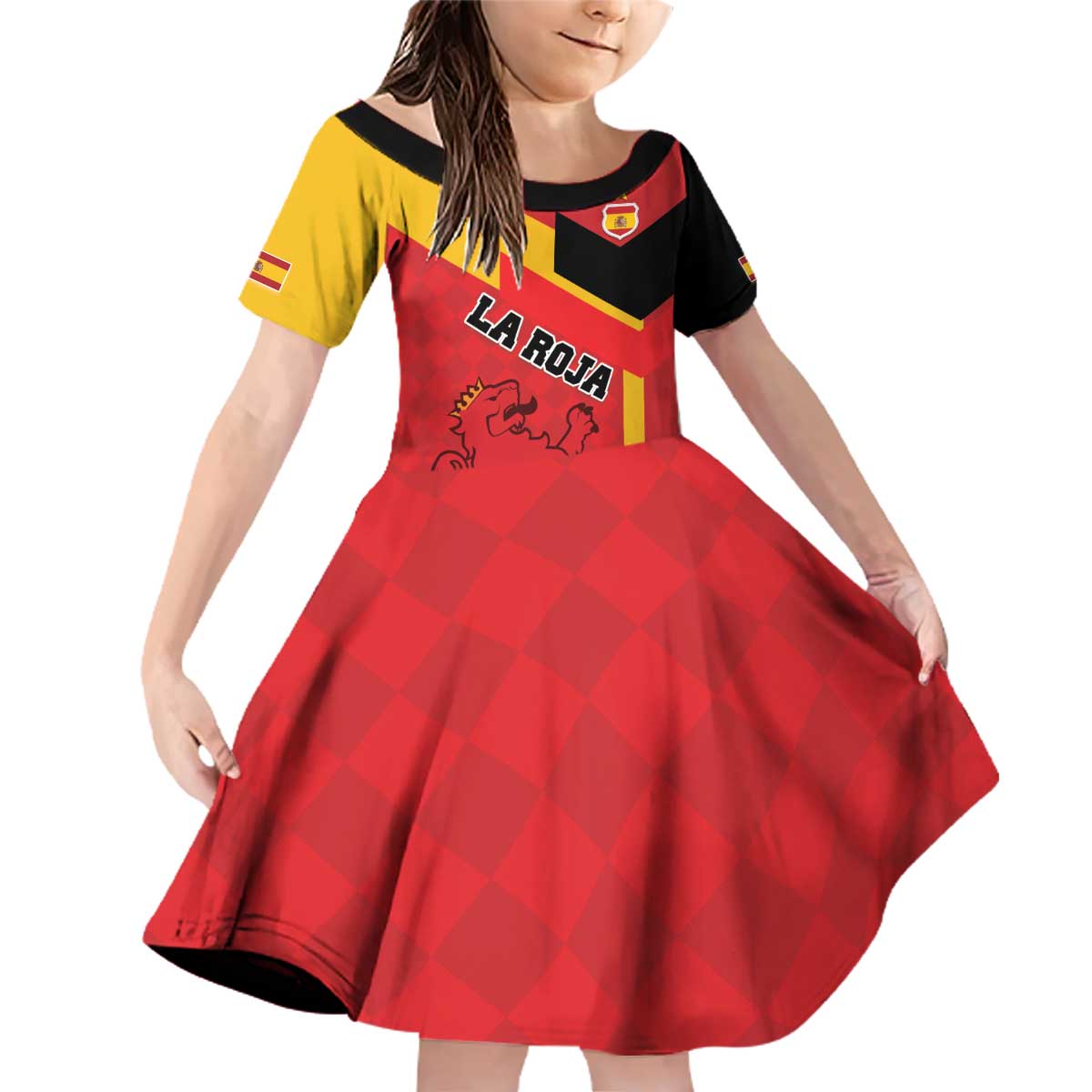 Custom Spain Football Family Matching Off Shoulder Short Dress and Hawaiian Shirt La Roja Go Champion - Wonder Print Shop