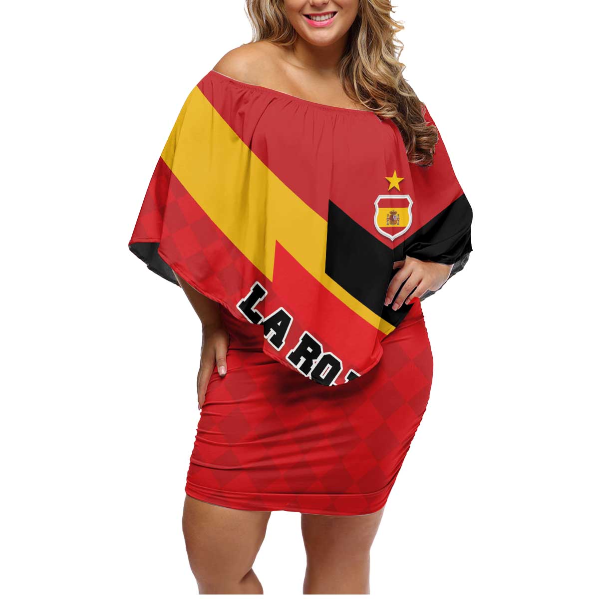 Custom Spain Football Family Matching Off Shoulder Short Dress and Hawaiian Shirt La Roja Go Champion - Wonder Print Shop