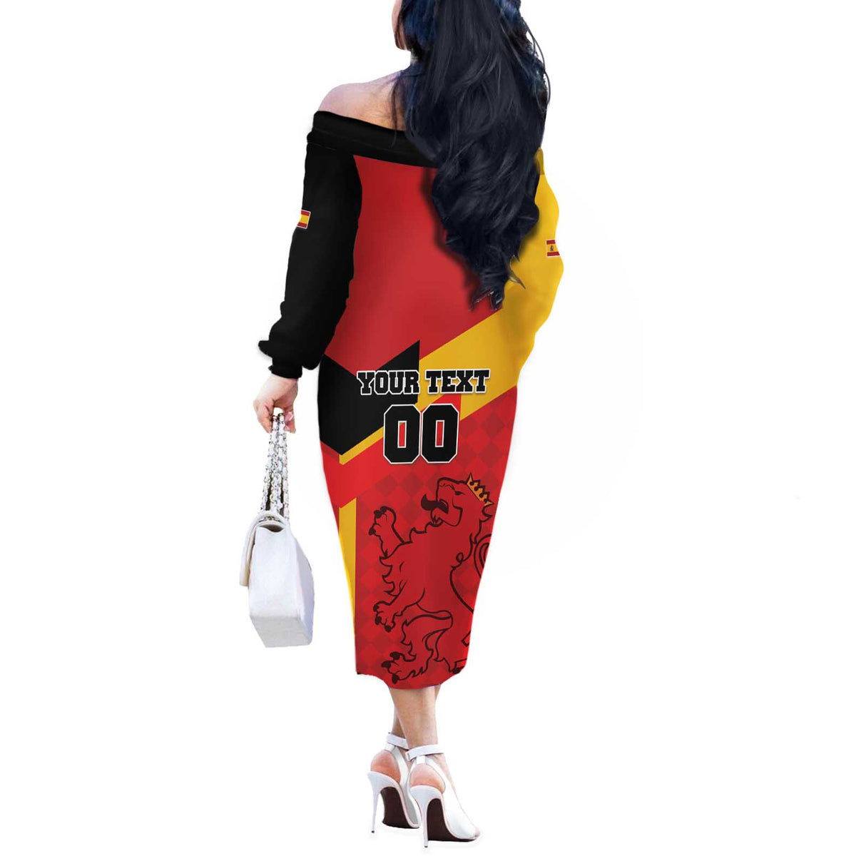 Custom Spain Football Off The Shoulder Long Sleeve Dress La Roja Go Champion - Wonder Print Shop