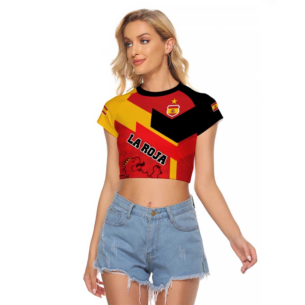 Custom Spain Football Raglan Cropped T Shirt La Roja Go Champion - Wonder Print Shop