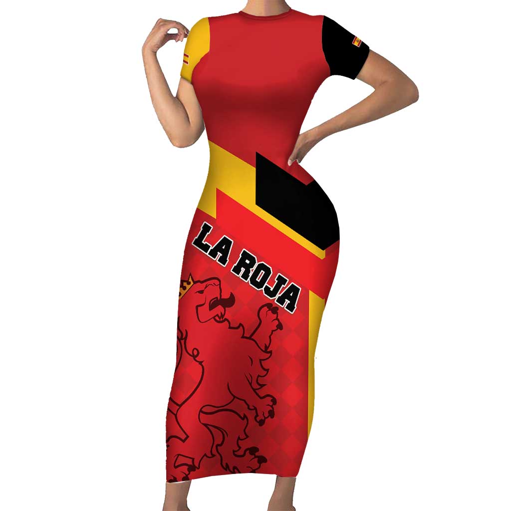 Custom Spain Football Short Sleeve Bodycon Dress La Roja Go Champion - Wonder Print Shop