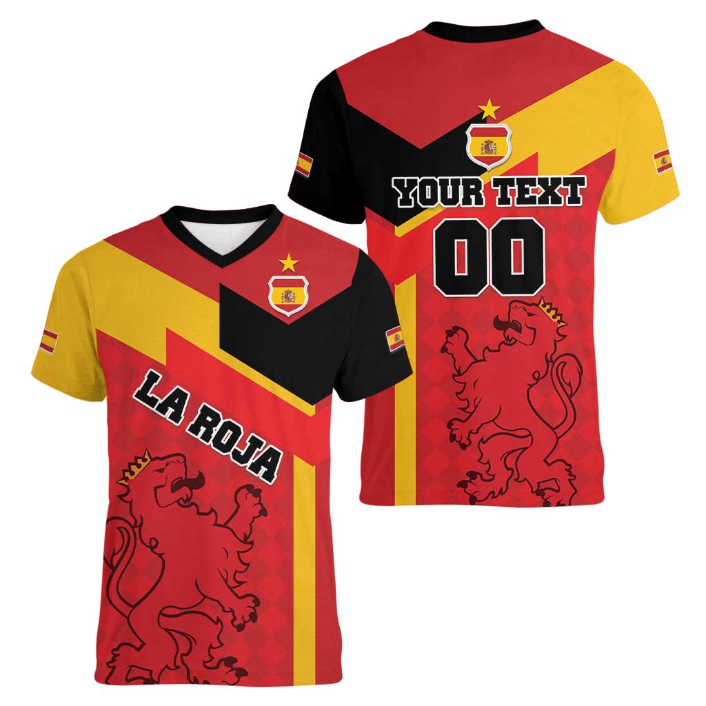 Custom Spain Football Women V-Neck T-Shirt La Roja Go Champion - Wonder Print Shop