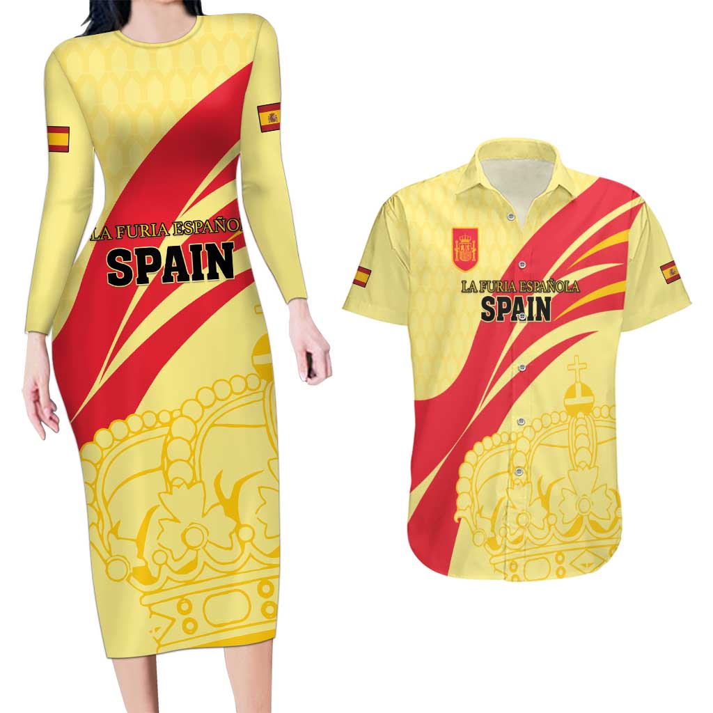 Custom Spain Football Couples Matching Long Sleeve Bodycon Dress and Hawaiian Shirt Sport Style - Wonder Print Shop