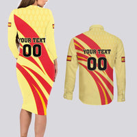 Custom Spain Football Couples Matching Long Sleeve Bodycon Dress and Long Sleeve Button Shirt Sport Style - Wonder Print Shop
