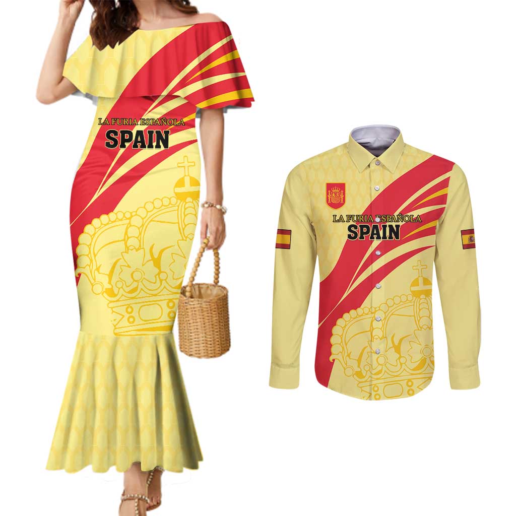 Custom Spain Football Couples Matching Mermaid Dress and Long Sleeve Button Shirt Sport Style