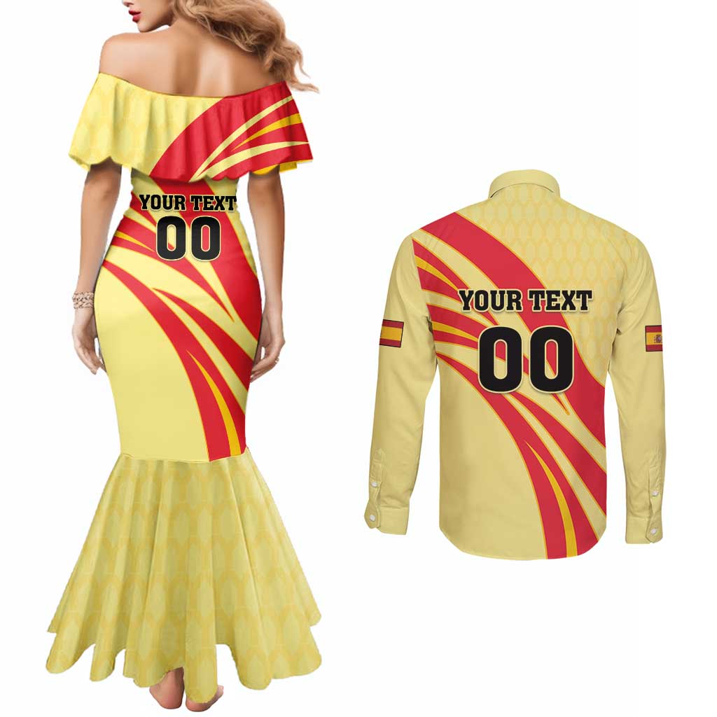 Custom Spain Football Couples Matching Mermaid Dress and Long Sleeve Button Shirt Sport Style