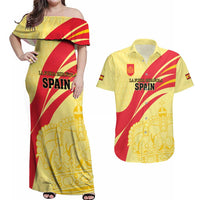 Custom Spain Football Couples Matching Off Shoulder Maxi Dress and Hawaiian Shirt Sport Style - Wonder Print Shop
