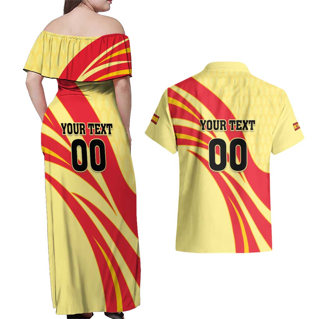 Custom Spain Football Couples Matching Off Shoulder Maxi Dress and Hawaiian Shirt Sport Style - Wonder Print Shop