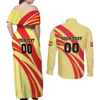 Custom Spain Football Couples Matching Off Shoulder Maxi Dress and Long Sleeve Button Shirt Sport Style - Wonder Print Shop