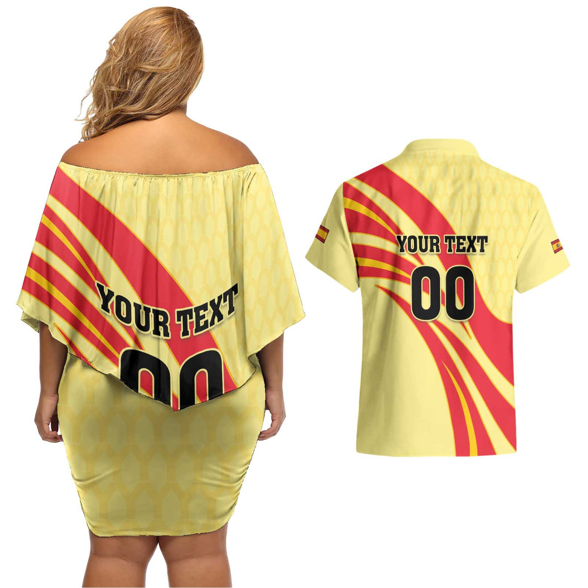 Custom Spain Football Couples Matching Off Shoulder Short Dress and Hawaiian Shirt Sport Style - Wonder Print Shop