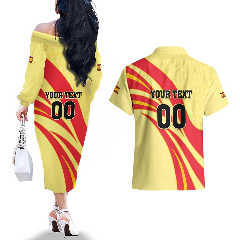 Custom Spain Football Couples Matching Off The Shoulder Long Sleeve Dress and Hawaiian Shirt Sport Style - Wonder Print Shop