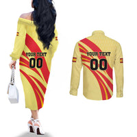 Custom Spain Football Couples Matching Off The Shoulder Long Sleeve Dress and Long Sleeve Button Shirt Sport Style