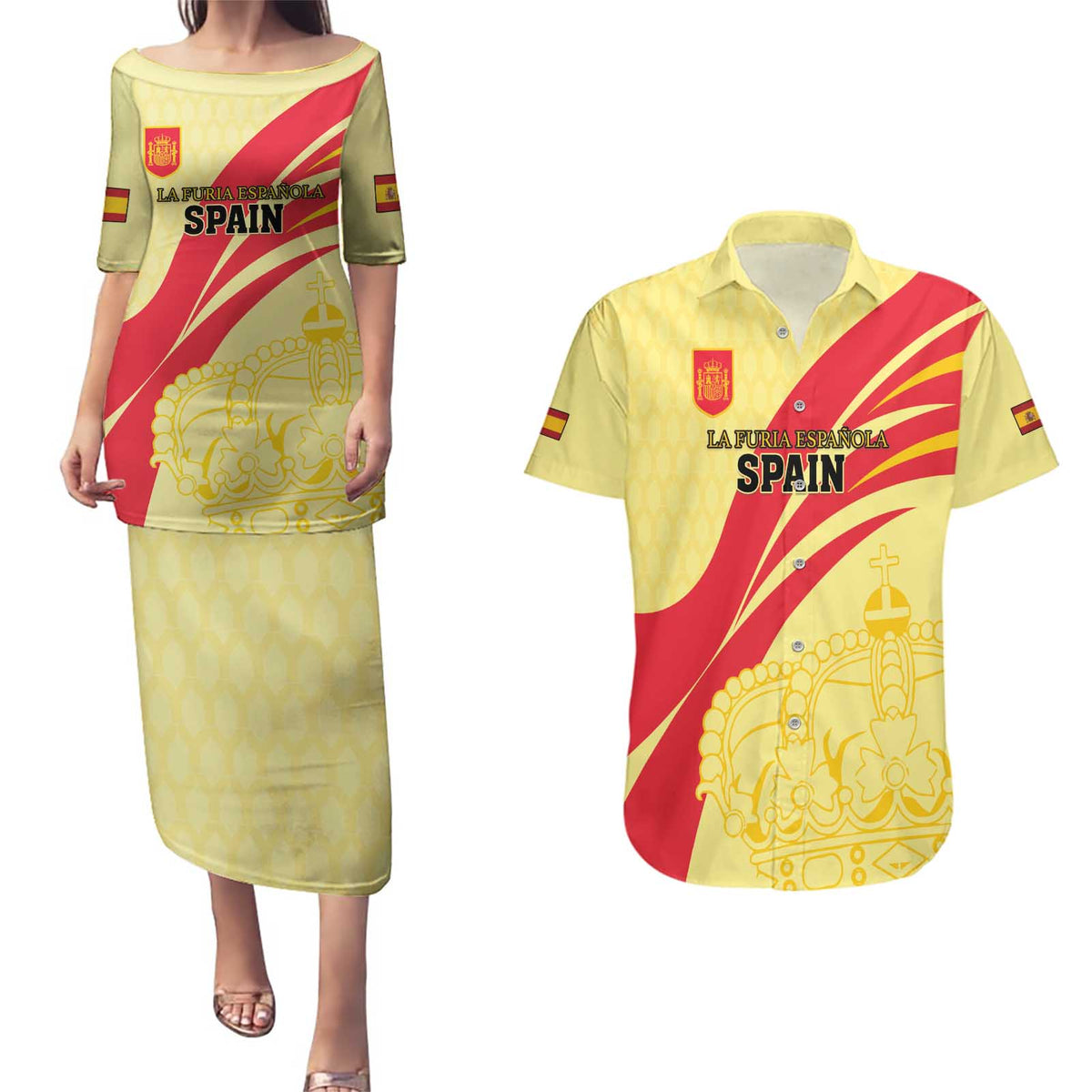 Custom Spain Football Couples Matching Puletasi and Hawaiian Shirt Sport Style - Wonder Print Shop