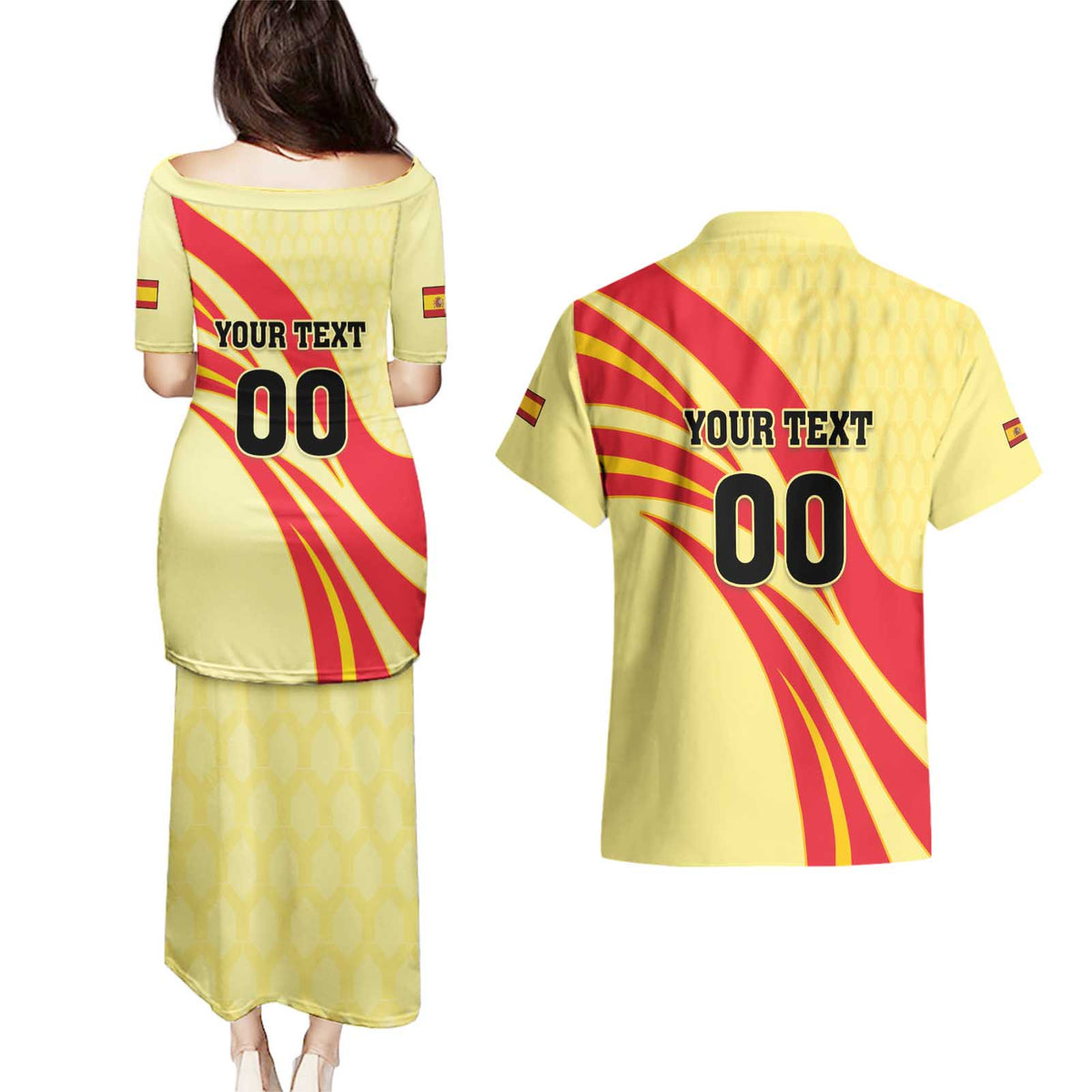 Custom Spain Football Couples Matching Puletasi and Hawaiian Shirt Sport Style - Wonder Print Shop