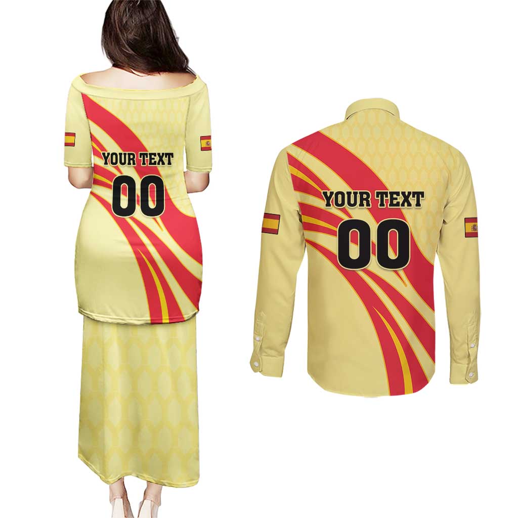 Custom Spain Football Couples Matching Puletasi and Long Sleeve Button Shirt Sport Style - Wonder Print Shop