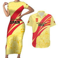 Custom Spain Football Couples Matching Short Sleeve Bodycon Dress and Hawaiian Shirt Sport Style - Wonder Print Shop