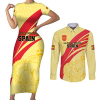 Custom Spain Football Couples Matching Short Sleeve Bodycon Dress and Long Sleeve Button Shirt Sport Style - Wonder Print Shop
