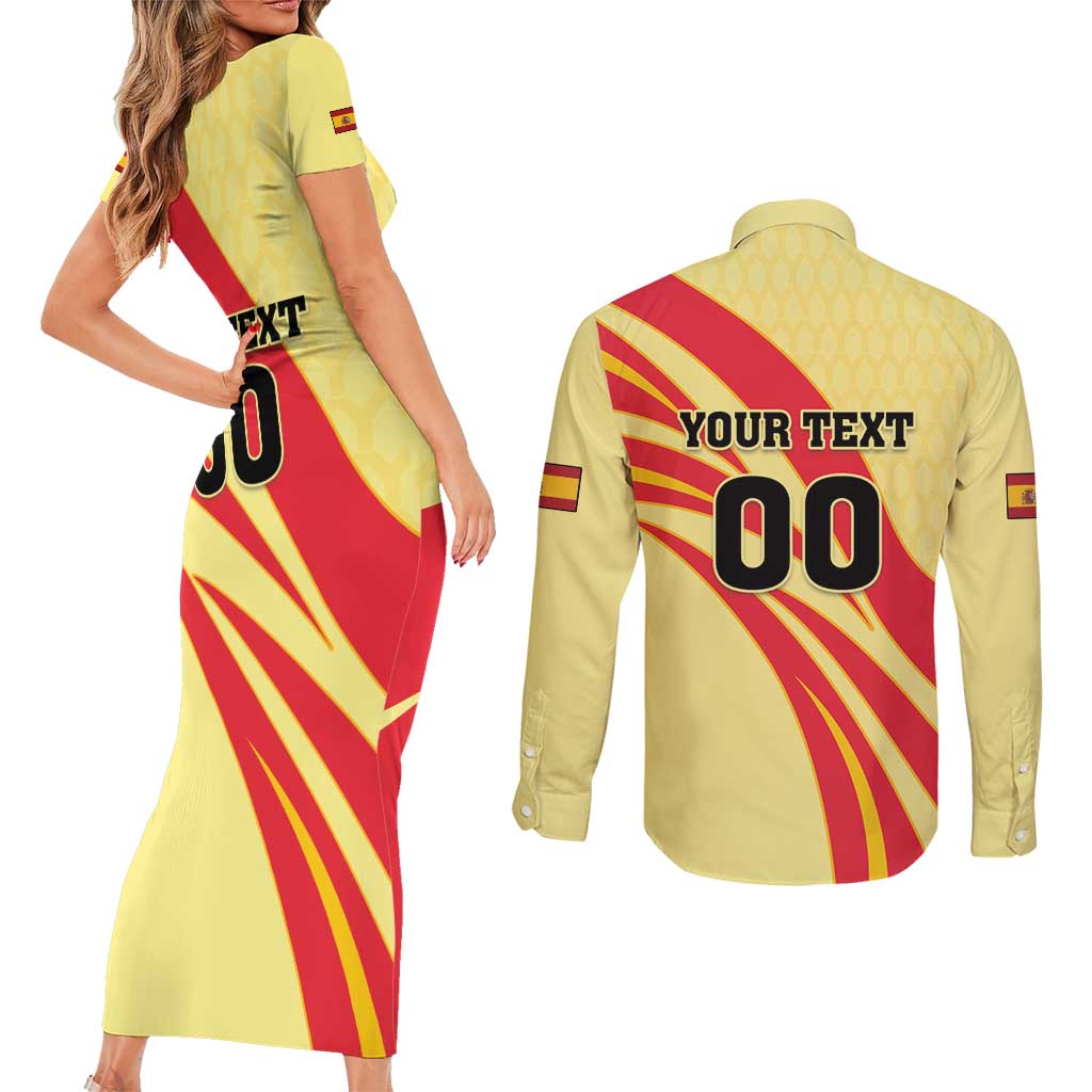 Custom Spain Football Couples Matching Short Sleeve Bodycon Dress and Long Sleeve Button Shirt Sport Style - Wonder Print Shop