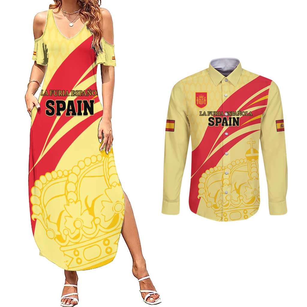 Custom Spain Football Couples Matching Summer Maxi Dress and Long Sleeve Button Shirt Sport Style - Wonder Print Shop
