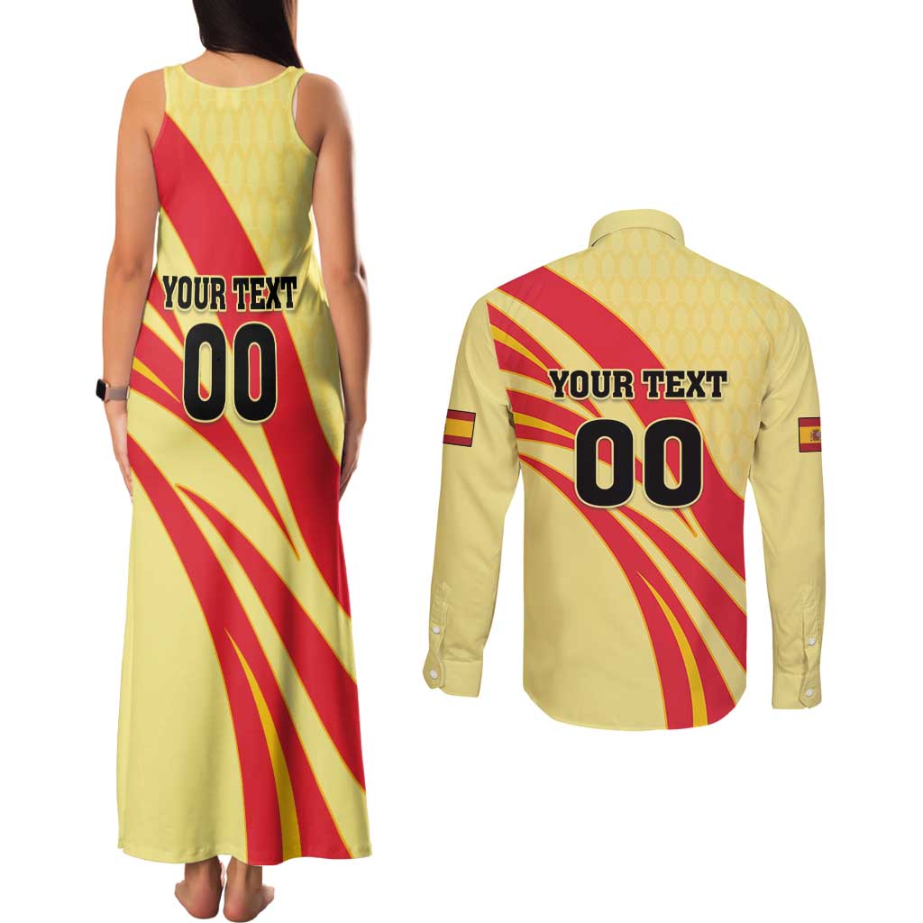 Custom Spain Football Couples Matching Tank Maxi Dress and Long Sleeve Button Shirt Sport Style - Wonder Print Shop
