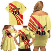 Custom Spain Football Family Matching Off Shoulder Short Dress and Hawaiian Shirt Sport Style - Wonder Print Shop