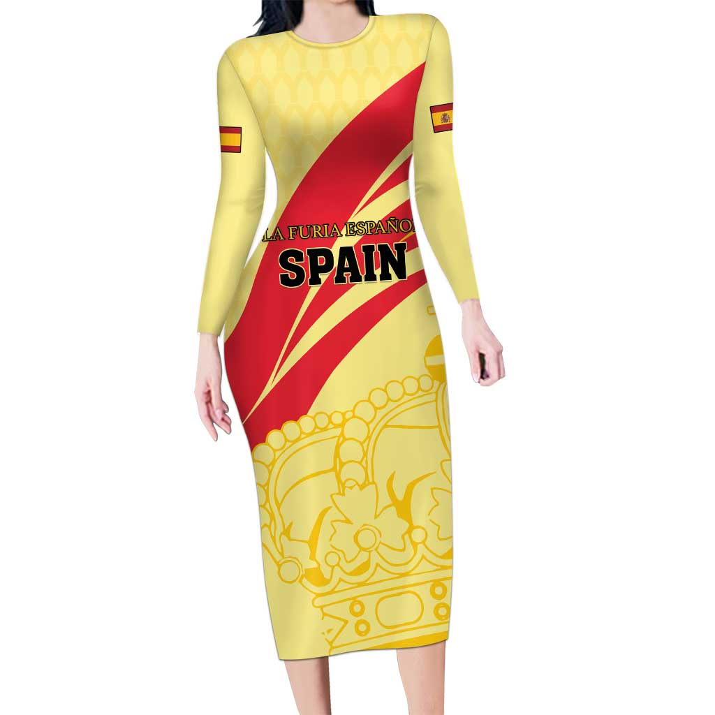 Custom Spain Football Long Sleeve Bodycon Dress Sport Style - Wonder Print Shop