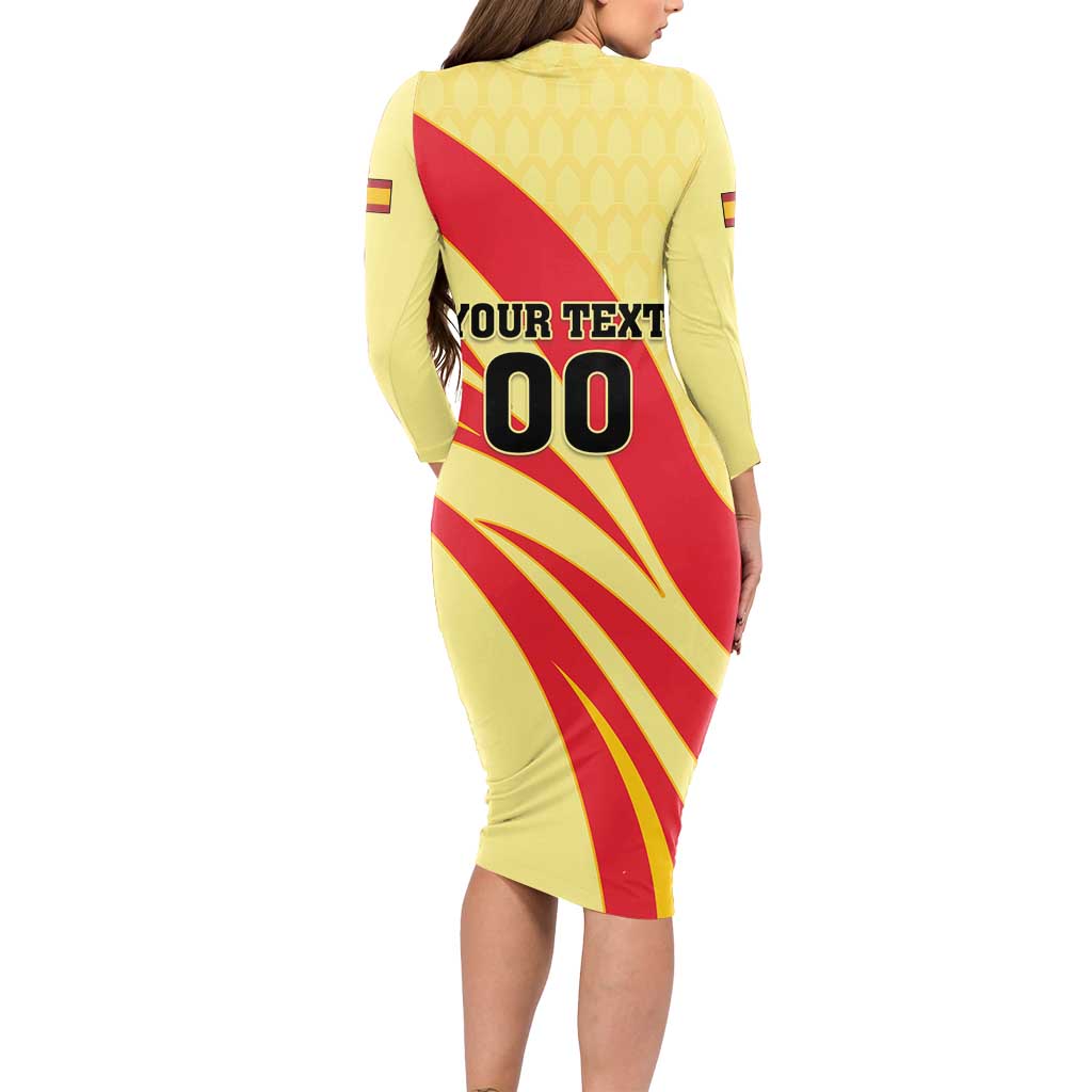 Custom Spain Football Long Sleeve Bodycon Dress Sport Style - Wonder Print Shop