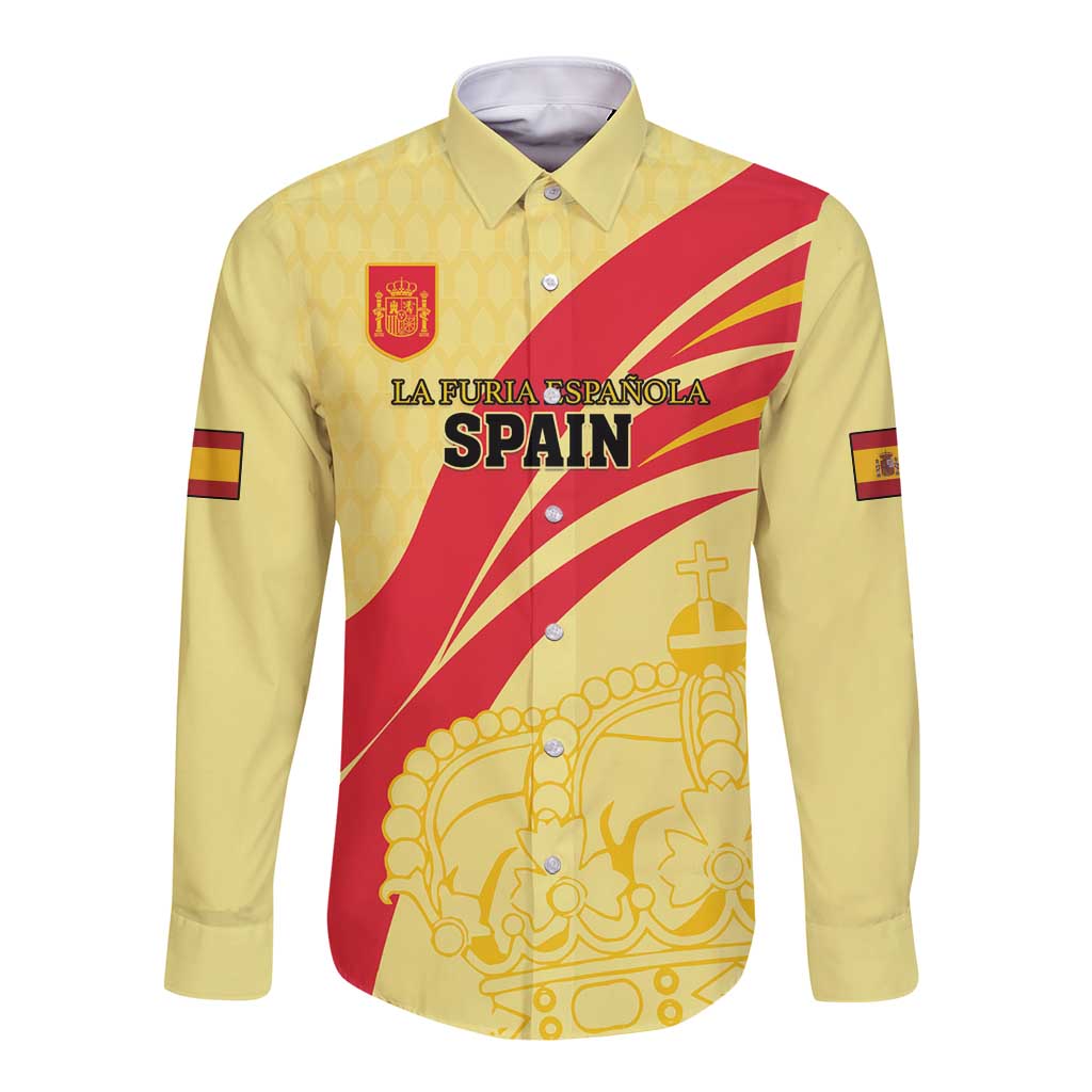 Custom Spain Football Long Sleeve Button Shirt Sport Style - Wonder Print Shop