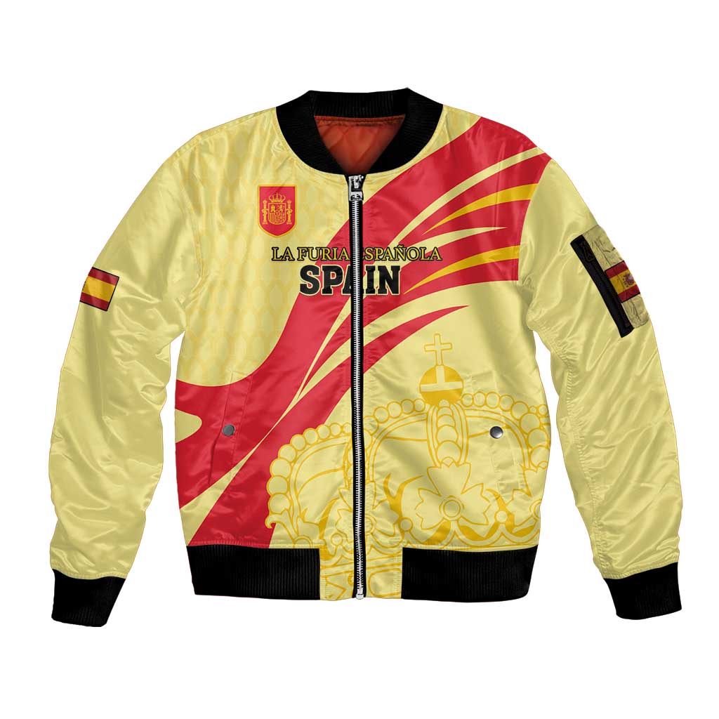 Custom Spain Football Sleeve Zip Bomber Jacket Sport Style - Wonder Print Shop