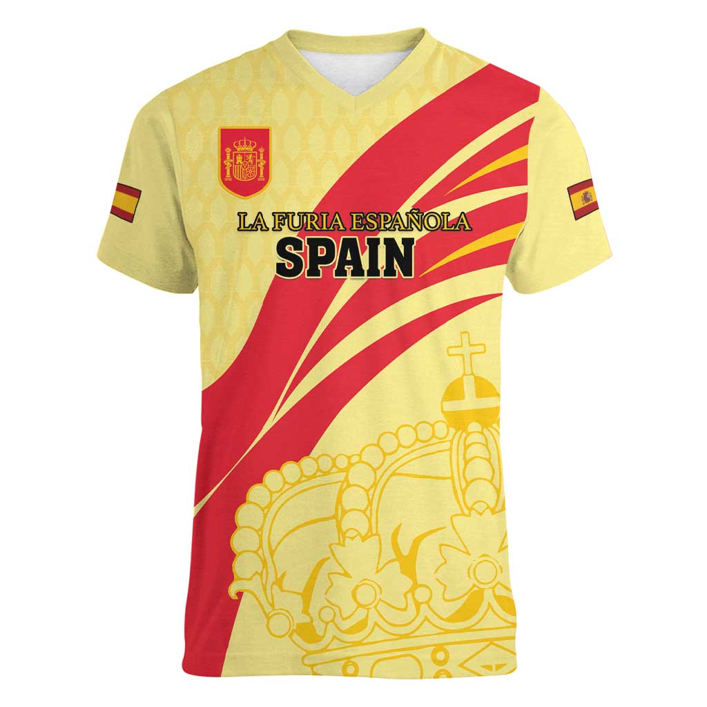 Custom Spain Football Women V-Neck T-Shirt Sport Style - Wonder Print Shop