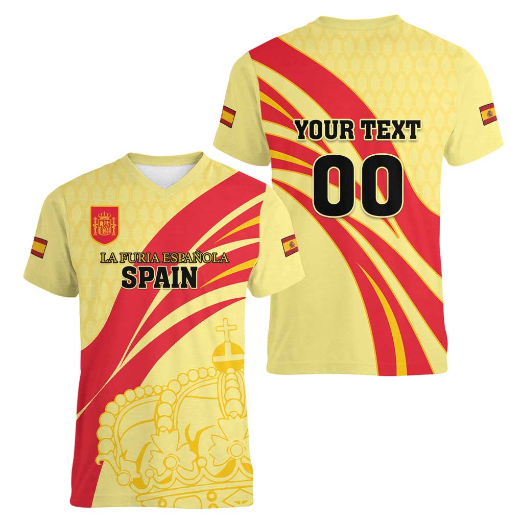 Custom Spain Football Women V-Neck T-Shirt Sport Style - Wonder Print Shop
