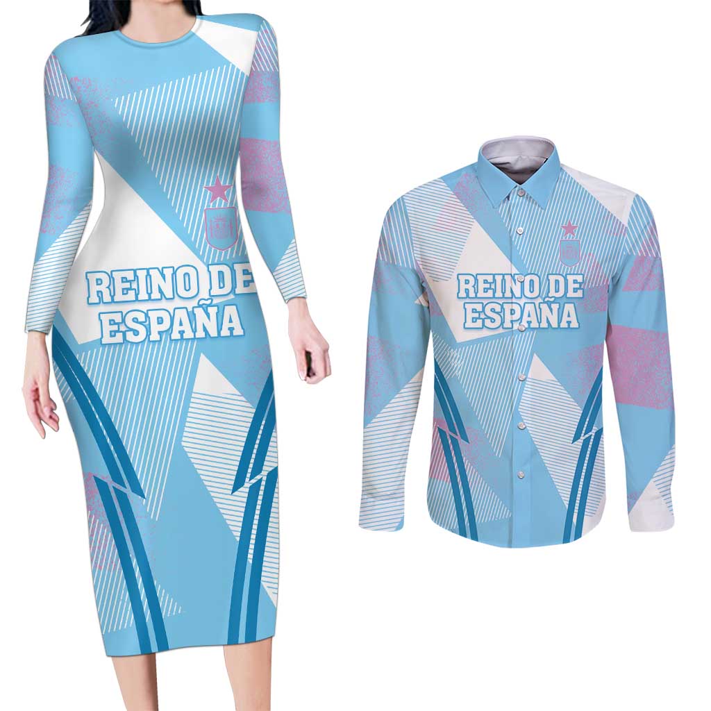 Custom Spain Football Couples Matching Long Sleeve Bodycon Dress and Long Sleeve Button Shirt Simple Style - Wonder Print Shop