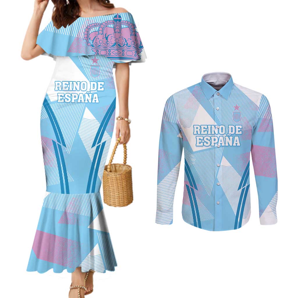 Custom Spain Football Couples Matching Mermaid Dress and Long Sleeve Button Shirt Simple Style