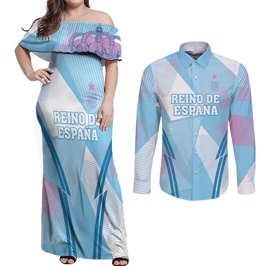 Custom Spain Football Couples Matching Off Shoulder Maxi Dress and Long Sleeve Button Shirt Simple Style - Wonder Print Shop