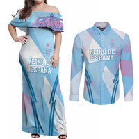 Custom Spain Football Couples Matching Off Shoulder Maxi Dress and Long Sleeve Button Shirt Simple Style - Wonder Print Shop