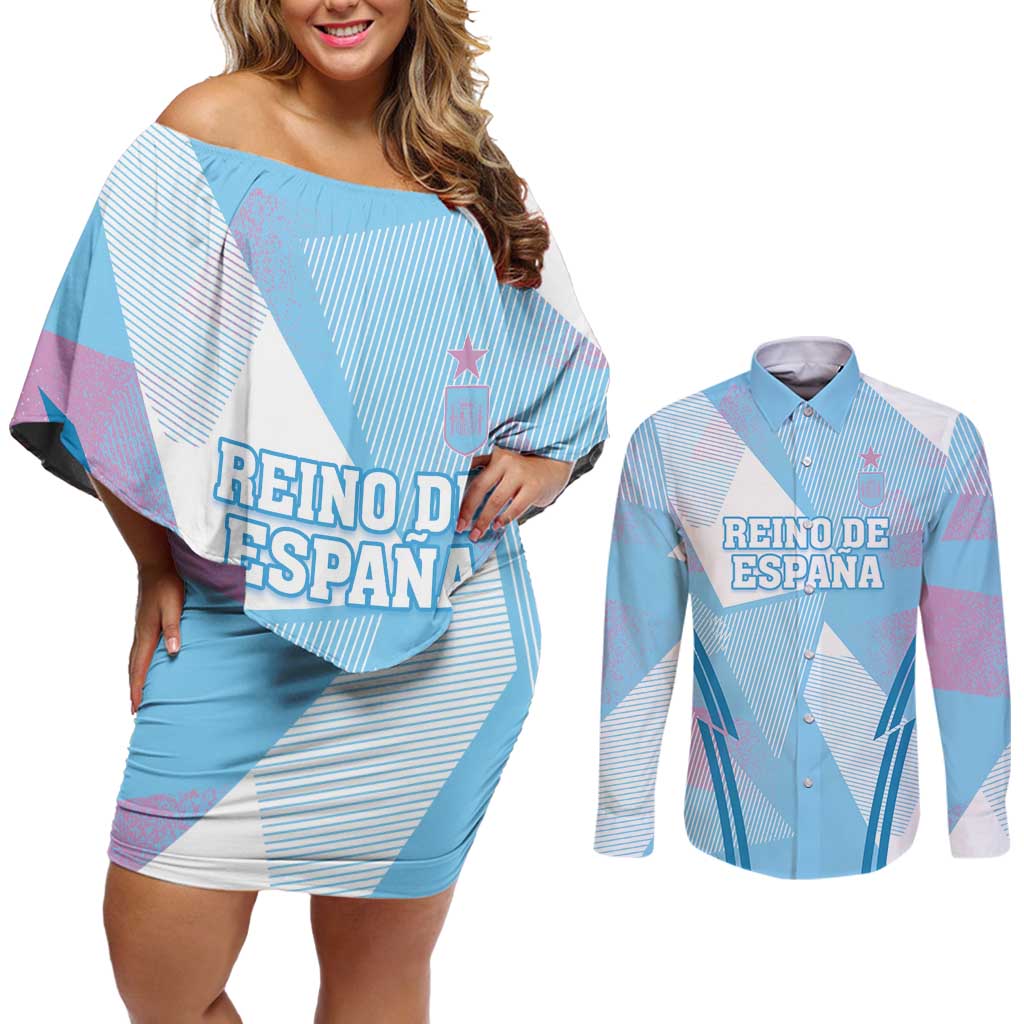 Custom Spain Football Couples Matching Off Shoulder Short Dress and Long Sleeve Button Shirt Simple Style - Wonder Print Shop