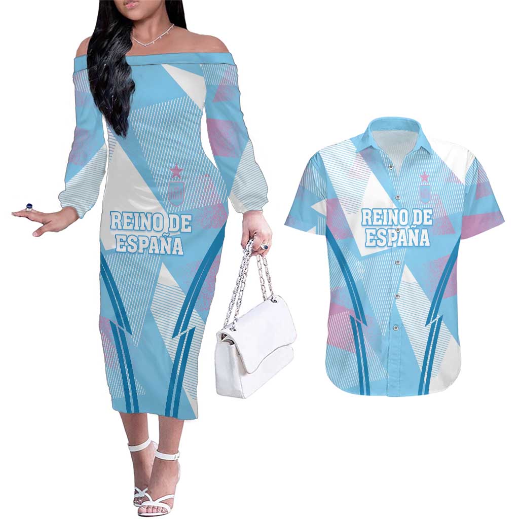 Custom Spain Football Couples Matching Off The Shoulder Long Sleeve Dress and Hawaiian Shirt Simple Style - Wonder Print Shop