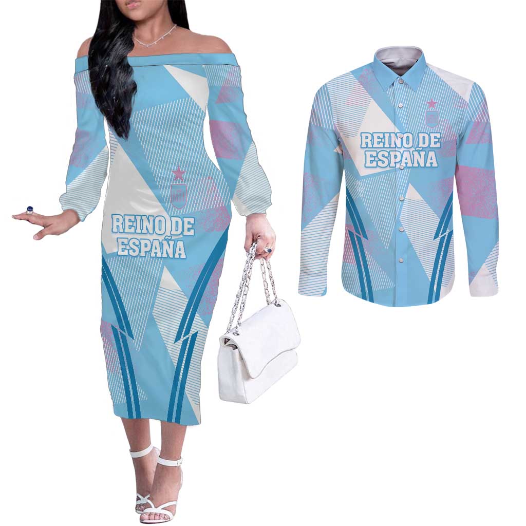 Custom Spain Football Couples Matching Off The Shoulder Long Sleeve Dress and Long Sleeve Button Shirt Simple Style