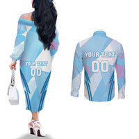 Custom Spain Football Couples Matching Off The Shoulder Long Sleeve Dress and Long Sleeve Button Shirt Simple Style