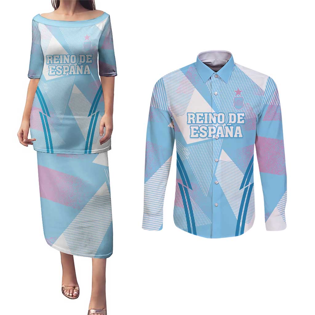 Custom Spain Football Couples Matching Puletasi and Long Sleeve Button Shirt Simple Style - Wonder Print Shop