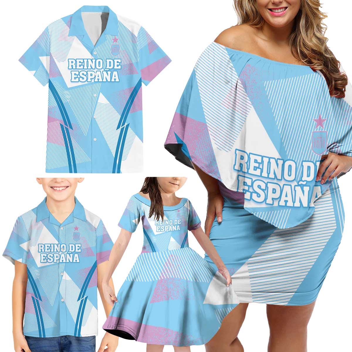 Custom Spain Football Family Matching Off Shoulder Short Dress and Hawaiian Shirt Simple Style - Wonder Print Shop