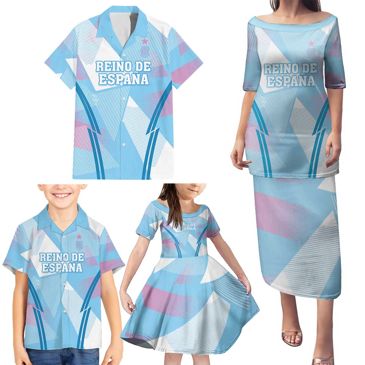 Custom Spain Football Family Matching Puletasi and Hawaiian Shirt Simple Style - Wonder Print Shop