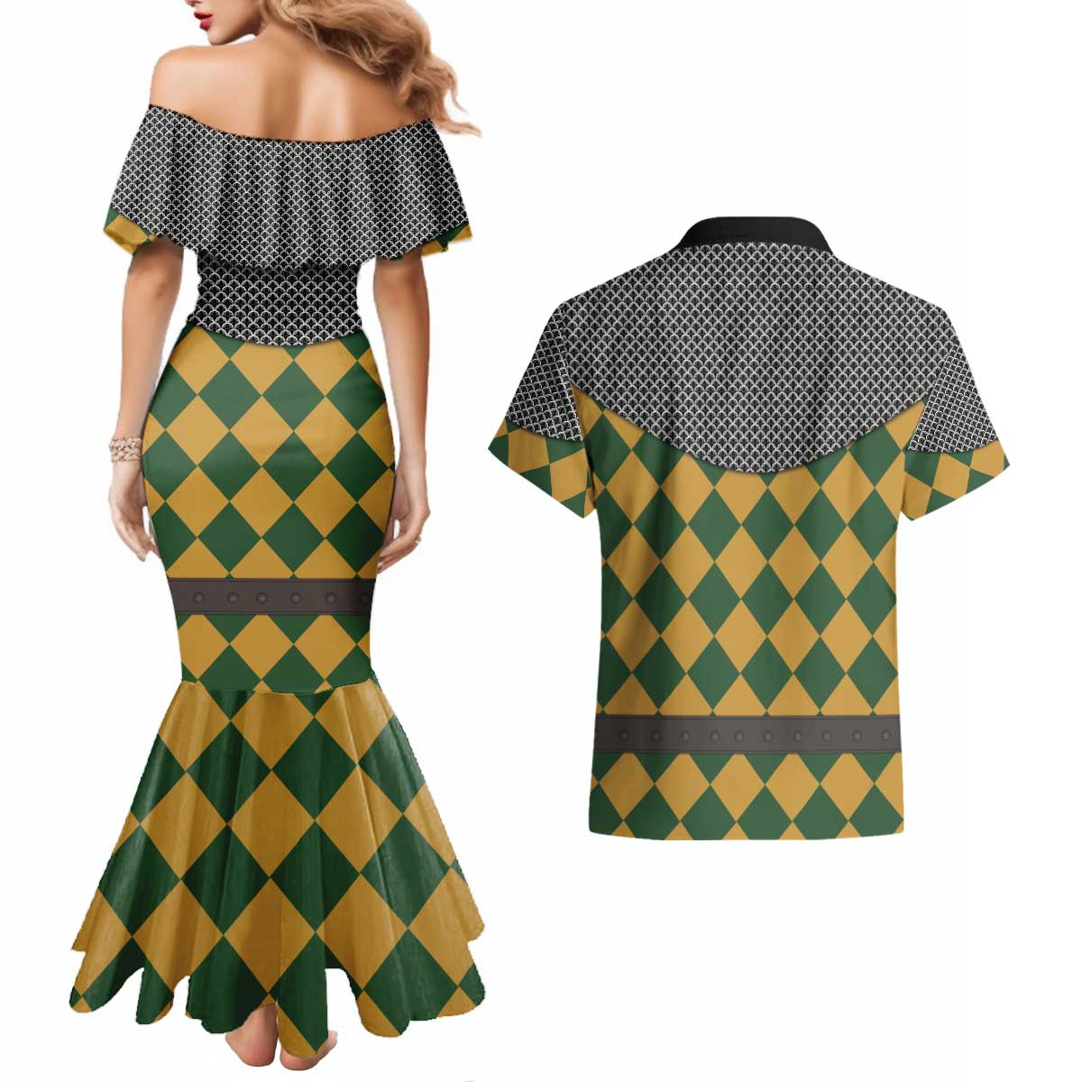 Knights Germany Costumes Couples Matching Mermaid Dress and Hawaiian Shirt - Wonder Print Shop