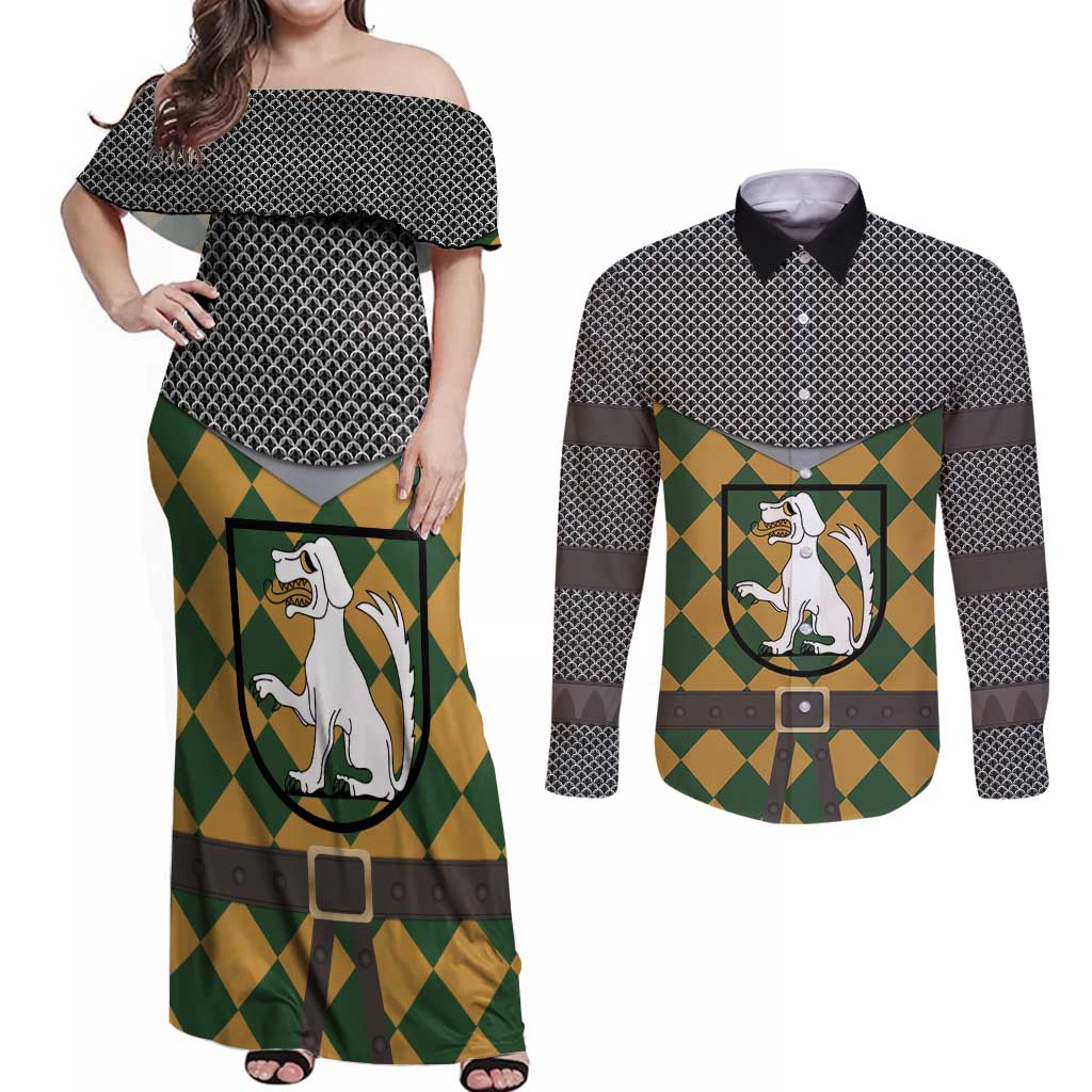 Knights Germany Costumes Couples Matching Off Shoulder Maxi Dress and Long Sleeve Button Shirt - Wonder Print Shop