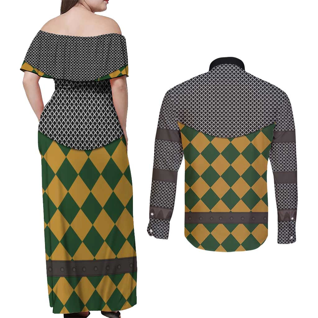 Knights Germany Costumes Couples Matching Off Shoulder Maxi Dress and Long Sleeve Button Shirt - Wonder Print Shop