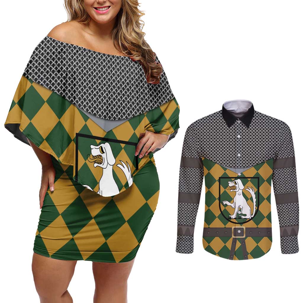 Knights Germany Costumes Couples Matching Off Shoulder Short Dress and Long Sleeve Button Shirt - Wonder Print Shop