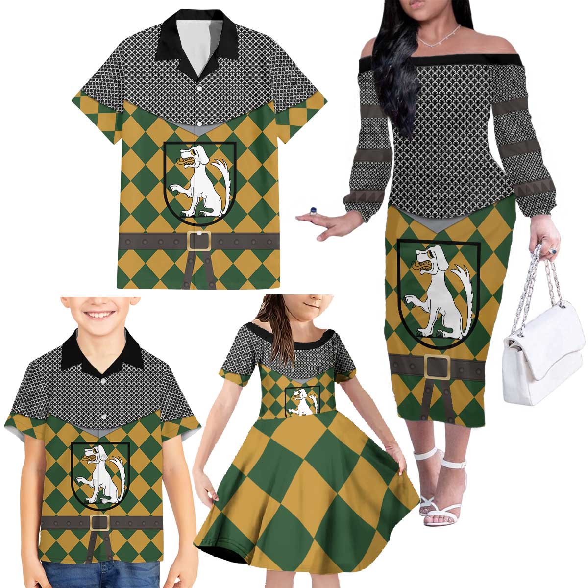 Knights Germany Costumes Family Matching Off The Shoulder Long Sleeve Dress and Hawaiian Shirt - Wonder Print Shop