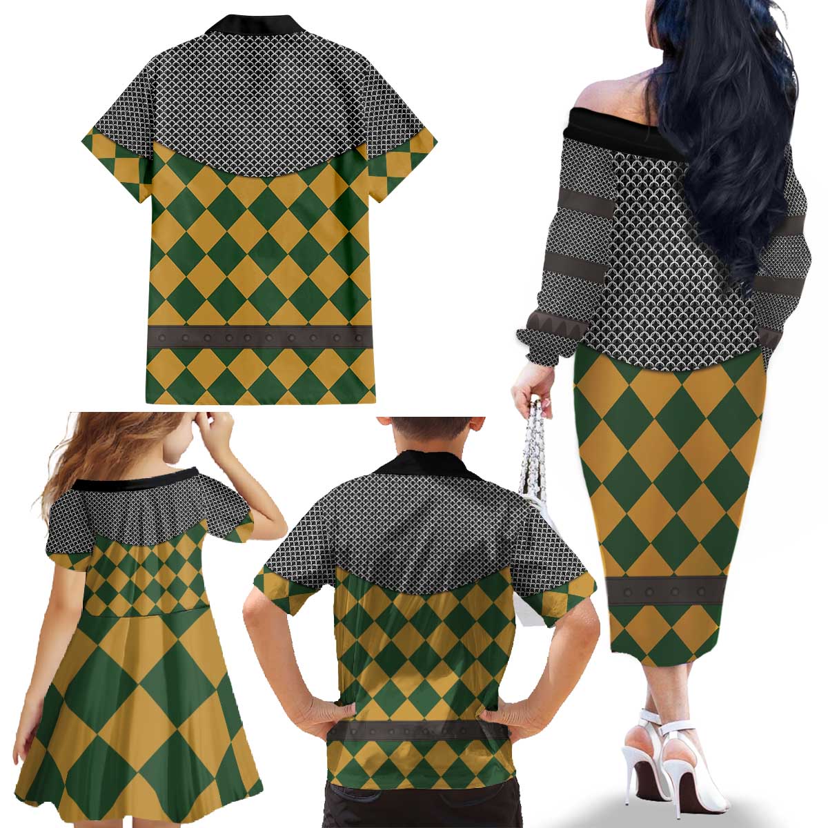 Knights Germany Costumes Family Matching Off The Shoulder Long Sleeve Dress and Hawaiian Shirt - Wonder Print Shop