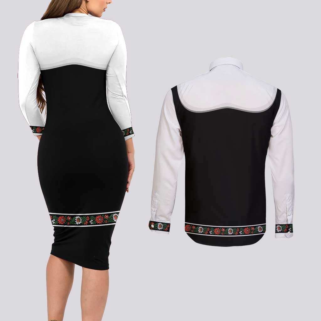 Oktoberfest Dirndl Costume Couples Matching Long Sleeve Bodycon Dress and Long Sleeve Button Shirt German Beer Festival - Wonder Print Shop